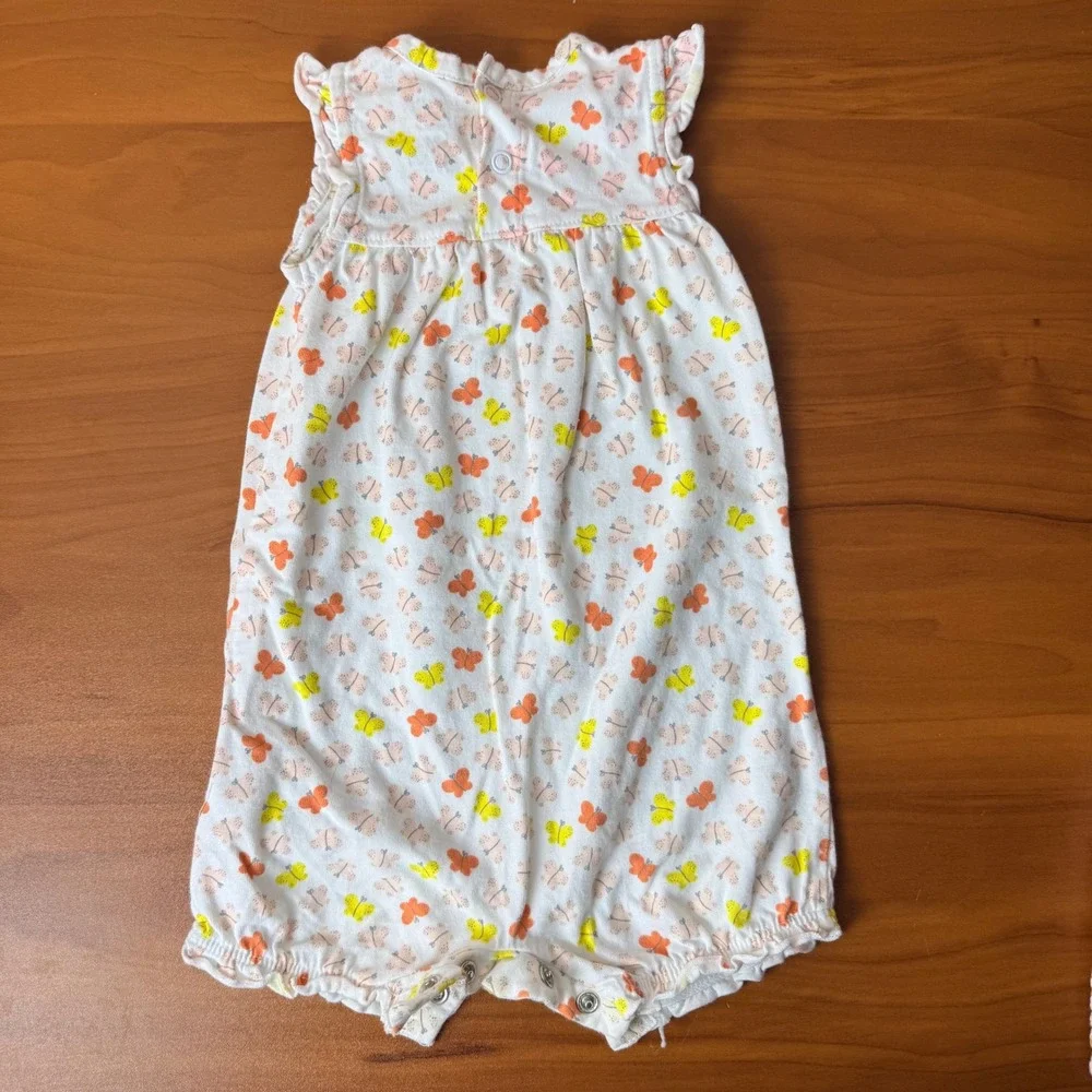 Carters Just One You Baby Girls Romper Lot 2pc 9M Pineapple Butterfly Pink White